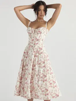 אלגנטי להדפיס את כתפיות השמלה נשים אופנה סלים תחרה ללא שרוולים שמלות 2023 הקיץ חדש אופנתי נקבה מועדון מסיבה Vestidos